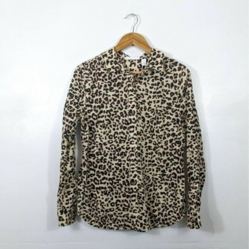 1901 Leopard Print Button-Down Shirt in Beige and Black